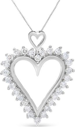 House of Brilliance Silver 1 3/4 Cttw Round Diamond Lined Open Heart Pendant Necklace in White at Nordstrom