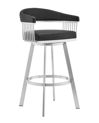 Armen Living Chelsea 30 Black Faux Leather And Brushed Stainless Steel Swivel Bar Stool