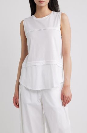 Theory Step Pleat Organic Pima Cotton Tank in White at Nordstrom, Size X-Small