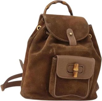 Gucci Pre-owned Backpacks, female, Brown, Size: ONE SIZE Pre-owned Vintage Suede Backpack