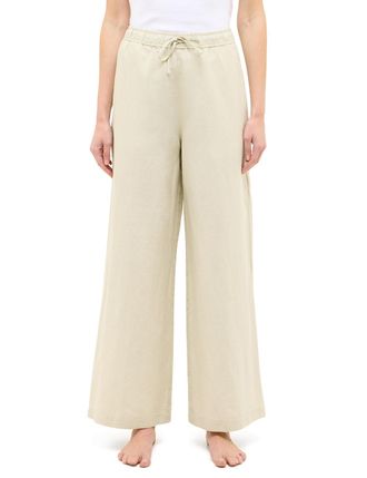 Mustang 5-Pocket-Hose MUSTANG Damen Style Tuscaloosa, Damen, Gr. 42, braun (4012 braun), Web, 75% Baumwolle, 25% Leinen, unifarben, weit, Hosen 5-Pocket-Hose