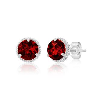 MAX + STONE 14k Yellow or White Gold 6mm Roped Halo Gemstone Round Stud Earrings