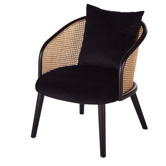 Maisons du monde Sill&oacute;n de terciopelo negro con rejilla de mimbre