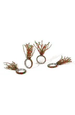 Tiramisu Holly Berry Fireworks Set of 4 Napkin Rings in Red/Green at Nordstrom Rack