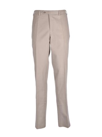 Canali Beige Stretch Cotton Zip Fustagno Formal Pants