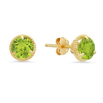 MAX + STONE 14k Yellow Gold Roped Halo Gemstone Round Stud Earrings for Women 6mm