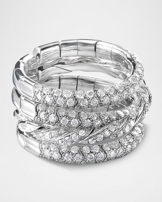 David Yurman Paveflex Four Row Ring with Diamonds in 18K White Gold, 14mm