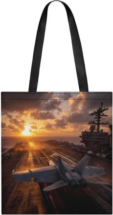 Generic US Military Fighter Jet Airplane Sunset Tote Bag for Women Men Shoulder Bags Purses Pouch Handbags