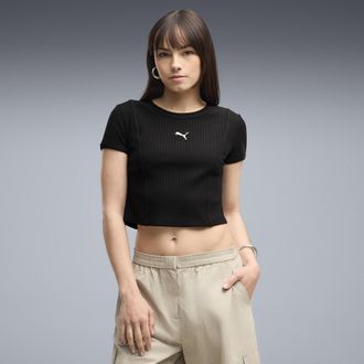 Puma T-shirt a coste Essentials da donna, Abbigliamento, Nero, XL