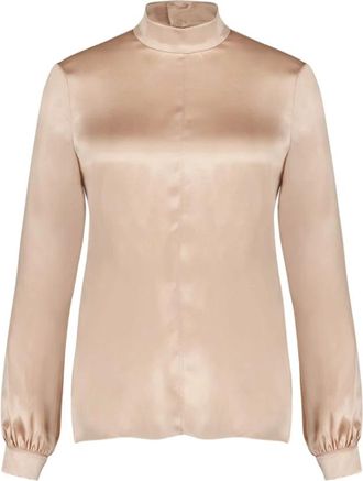 Tom Ford Overhemden, Dames, Beige, 2Xs, Zijden Charmeuse Mock Neck Blouse