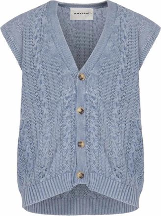 Amaranto V-hals Sweaters met knoopsluiting - Heren - Vesten - Blauw - 2XL - Katoen - Truien & Vesten