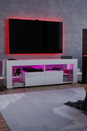 Home Discount Vida Designs Luna 2 Drawer LED TV Unit Storage Home Entertainment Living Room Bedroom Furniture 450 x 1300 x 350 mm in White