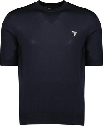 Prada Superfijne wollen trui met ronde hals - Heren - Ronde hals truien - Blauw - S - Wol - Truien & Vesten