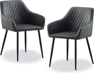 Ainpecca Ainpecca - Set of 2 Faux Leather Dining Chairs Dark Grey Upholstered Seat with Metal Legs Living Room(FPU Grey,2)