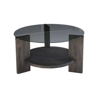 Dmora Tavolino Da Salotto Felino, Tavolo Basso Da Caff&egrave;, Portariviste Per Divano, Ripiano Da Soggiorno, 75x75h40 Cm, Antracite E Marrone - Dmora