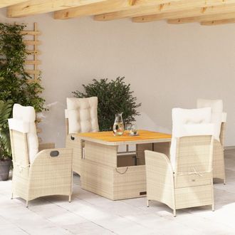 vidaXL Set Comedor De Jard&iacute;n 5 Pzas Con Cojines Rat&aacute;n Sint&eacute;tico Beige Vidaxl