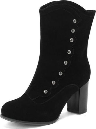 Generic Womens Retro Dressy Ankle Boots with Side Zipper Velvet Round Toe Block High Heel Comfort Winter Warm Shoes (Black,7.5)