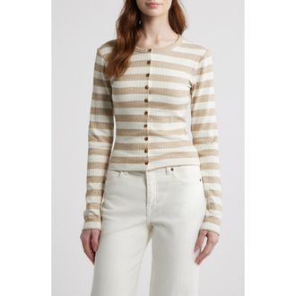 Rag & Bone Stripe Rib Cardigan in Toffee at Nordstrom, Size X-Small