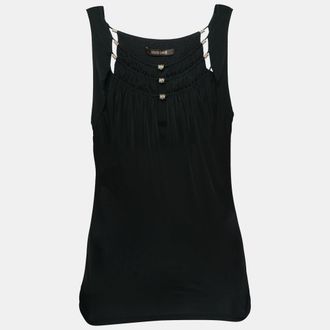 Roberto Cavalli Black Jersey Ruffle Detail Top