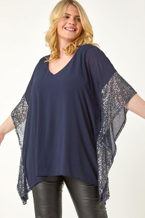 Roman Sequin Trim Overlay Top