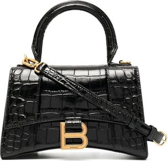 Balenciaga Zwarte tas met krokodilleneffect en handvat - Dames - Schoudertassen - Zwart - ONE Size - Leer - Tassen