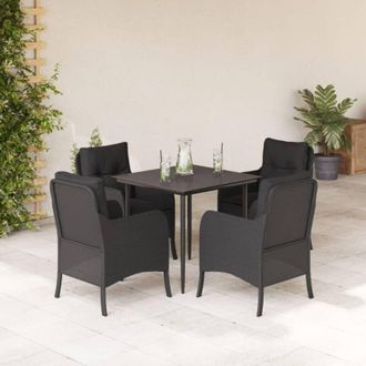 vidaXL Set De Muebles Jard&iacute;n 5 Pzas Con Cojines Rat&aacute;n Sint&eacute;tico Negro Vidaxl