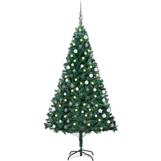 vidaXL Árbol de Navidad preiluminado con luces y bolas verde 150 cm vidaXL
