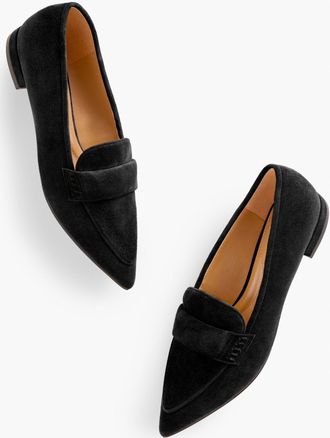 Talbots Scarlet Suede Pointed Toe Loafers - Black - 10 1/2 M Talbots