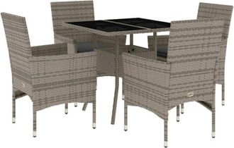 vidaXL Set Comedor Jard&iacute;n 5 Pzas Y Cojines Rat&aacute;n Sint&eacute;tico Vidrio Gris Vidaxl