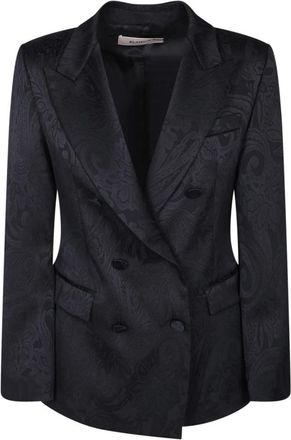 Blanca Vita Jassen, Dames, Zwart, S, Leer, Double-breasted damast stof