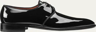 Santoni Mens Patent Leather Grosgrain-Trim Derby Shoes