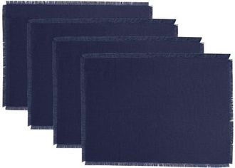 Solino Home Linen Placemats Set of 4, 14 x 19 Inch for Dining Table, Holiday and Everyday Table Decor - Fringe in Navy at Nordstrom, Size Medium