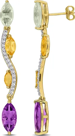 Mimi & Max 8 1/2ct TGW Sky Blue Topaz Rose de France White Topaz Wavy Drop Earrings Yellow Silver