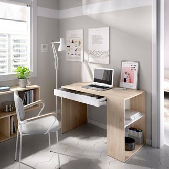 Dmora Escritorio Grigna, Escritorio Multiusos Para Oficina O Dormitorio, Mesa De Estudio Lineal Con Baldas, 115x50h74 Cm, Roble Y Blanco - Dmora