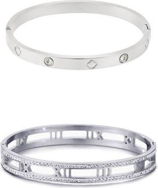 Adornia Set of 2 Clover & Roman Bangle Bracelets in Silver at Nordstrom Rack
