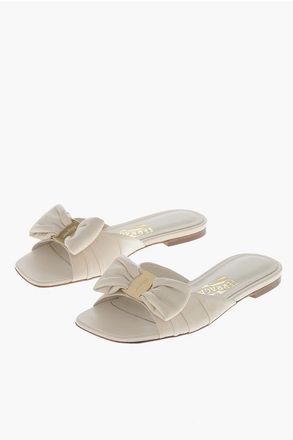 Ferragamo Sandali Slides LYLAS in Pelle con Fiocco Frontale taglia 35