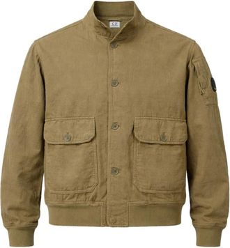 C.P. Company Cotton Linen Overshirt - Heren - Zomerjassen - Groen - M - Katoen - Jassen