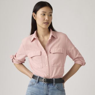 Levi's Hemdbluse LEVIS DOREEN UTILITY SHIRT RE, Damen, Gr. L (40), zephyr, Web, Obermaterial: 100% Baumwolle, unifarben, figurumspielend h&uuml;ftbedeckend, Rundh