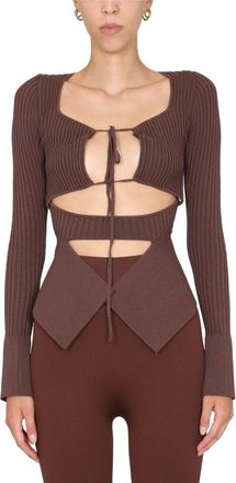 Andreadamo Fitted Ribbed Top With Wide Neckline