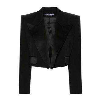 Dolce & Gabbana Blazers, female, Black, XS, Black Wool Blend Short Jacket