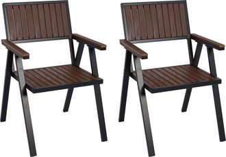 Hhg Hhg - Juego De 2 Sillas De Jard&iacute;n 857, Silla De Balc&oacute;n Silla, Revestimiento Exterior, Aluminio Aspecto Madera, Armaz&oacute;n Negro, Marr&oacute;n Oscuro