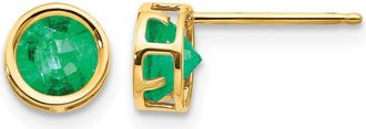Diamond2Deal 14k Yellow Gold 5mm Bezel Emerald Stud Earrings