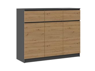 OEM C&oacute;moda Moderna De Antracita/roble Artesanal - 3 Puertas, 3 Cajones, Gran Capacidad, Dise&ntilde;o Minimalista