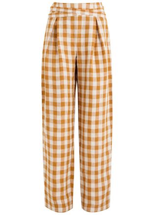 Casa Raki Tina Checked Linen Trousers - Gold - L (UK14 / L)