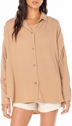Roxy Morning Time Cotton Gauze Button-Up Shirt in Praline Solid Stamp at Nordstrom Rack, Size Medium