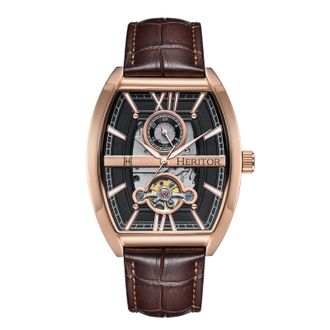 Heritor Mens Masterson Semi-Skeleton Leather-Band Watch - Brown Stainless Steel - One Size