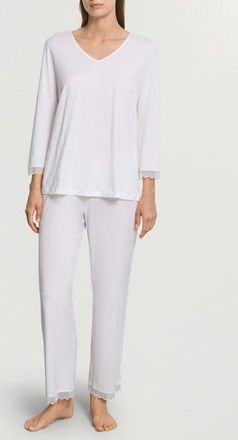 Hanro Inaya Tulle Trim Cotton Pajamas in White at Nordstrom, Size X-Small