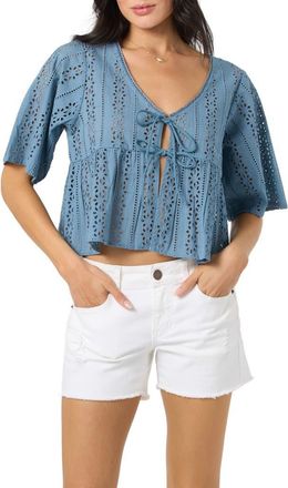 O'Neill Loni Eyelet Babydoll Top in Provincial Blue at Nordstrom, Size Xx-Large