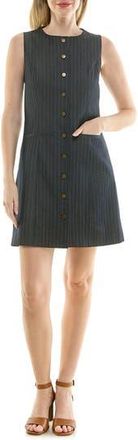 Nicole Miller Pinstripe Sleeveless Shift Dress in Vintage Blue /Khaki at Nordstrom Rack, Size 12