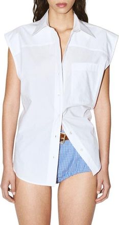 Mango Starring Hailey Bieber Short Sleeve Cotton Poplin Button-Up Shirt in Off White at Nordstrom, Size 4